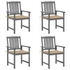 vidaXL Patio Chairs 4 Pcs with Cushions - Outdoor/Garden Seating, Solid Acacia Wood - Gray - 2 of 4