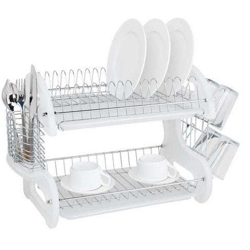 Home Basics 2 Tier Dish Drainer Chrome