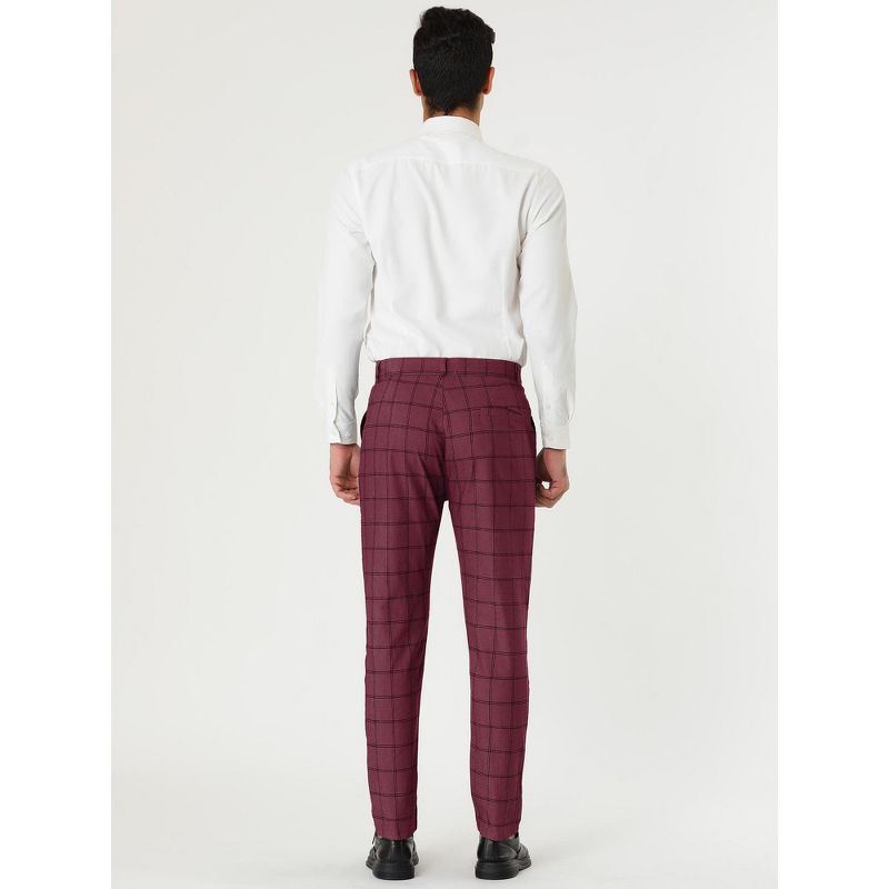 Lars Amadeus Men's Plaid Printed Slim Fit Flat Front Business Dress Pants, 5 of 7