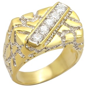 Slickblue Men's Two-Tone Brass Ring with Clear CZ in Gold and Rhodium Finish, Fashion Jewelry, Size 11-13 - 1 of 3