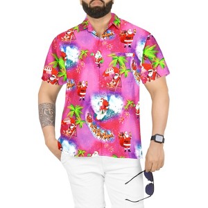 LA LEELA Men's Beach Short Sleeve Funny Santa Claus Party Dress Shirt Holiday Ugly Christmas Tree Hawaiian shirts for Men - 1 of 4