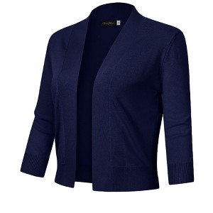 Women's 3/4 Sleeve Open Front Cropped Cardigan Sweater Lightweight Knit Short Bolero Shrugs - 1 of 4