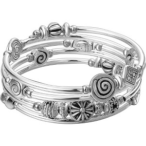 Beaded Pearl Bangle Wrap Bracelet with Thick Silver Metal Beads, Multilayer Bohemian Charm Jewelry for Women - 1 of 4