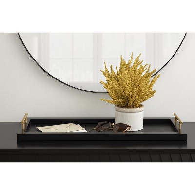 Elegant Black and Gold Rectangular Wooden Tray with Polished Handles, 24x10
