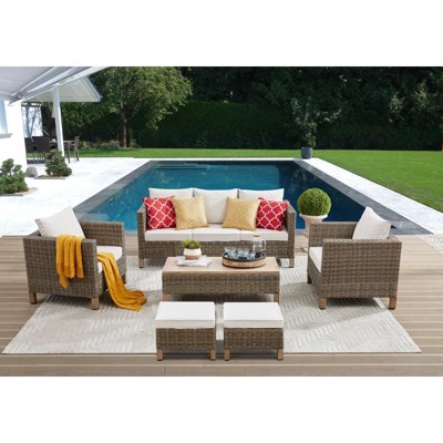 Chic Crate - Duponta 6-Piece All-Weather Wicker Outdoor Sectional Set with UV-Resistant Cushions