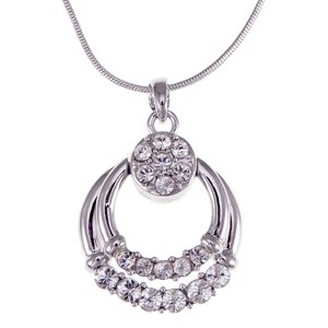 Anna-Kaci Women's Circular Crystal Pendant Necklace, Modern and Chic Design with Adjustable Chain, Ideal for Formal Events - Bars - 1 of 4