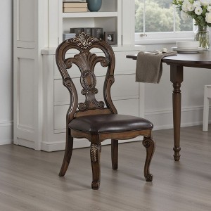 Royal Hampton Side Dining Chair Set of 2, Carved Corbels, Gold Tip Crown, Brown Wood - 1 of 4