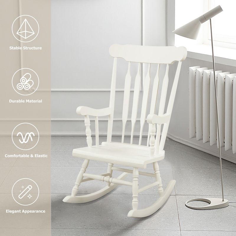 Costway Solid Wood Rocking Chair Porch Rocker Indoor Outdoor Seat Glossy Finish White\Coffee, 5 of 11