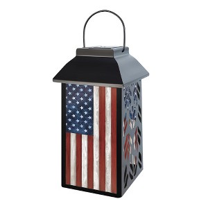 Briarwood Lane Everyday Lantern 12" x 6" x 6" Wooden Flag Solar Lantern - 1 of 4