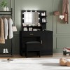 55''H Vanity Set w/9 LED Lights & Stool - 44'' Makeup Desk w/Cabinet, Open Shelves (White/Black) - 2 of 4