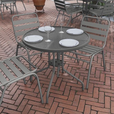 Bellamy 31.5'' Silver Round Tempered Glass Dining Table