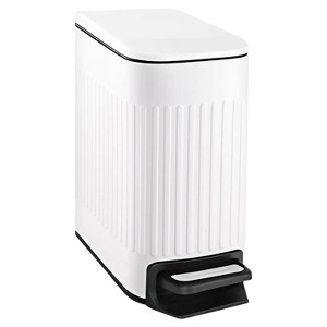 Aoibox Slim Bathroom Trash Can with Soft Close Lid, Step Pedal, Stainless Steel Small Garbage Bin for Bedroom, Office, Kitchen (White) - 1 of 4