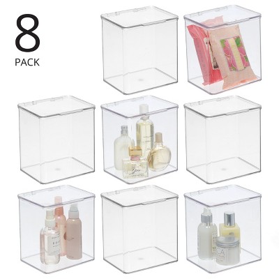 mDesign Plastic Bathroom Vanity Storage Organizer Box, Hinged Lid, Clear