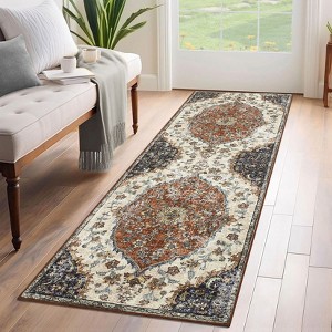 Faux Wool Machine Washable Boho Vintage Printed Area Rug Stylish Indoor Non Slip Stain Resistant Ultra Thin Non Shedding Carpet - 1 of 4