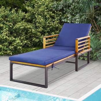Costway Patio Cushioned Chaise Lounge Chair Adjustable Reclining Lounger Navy 800 lbs Navy