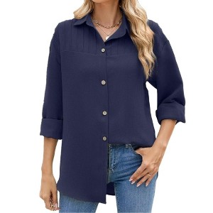 Coolmee Button Down Shirts for Women Long Sleeve Collared Dressy Blouses Casual Work Office Pleated Tunics Tops - 1 of 4