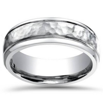 Pompeii3 Mens Hammered 6mm Wedding Band 10K White Gold