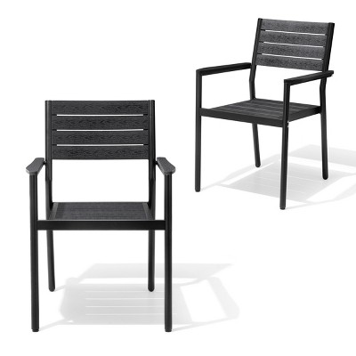 Crestlive Products Pellebant Outdoor Stackable Dining Chair Patio Armchair Set of 2 Aluminum Frame with Wood Plastic Composite Seat and Back