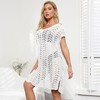 Coolmee Women's Solid Crochet Cover Up Hollow Out Swimsuit Cover Up Sheer Loose Fit Sleeveless V Neck Beachwear with Side Drawstring One Size White - 2 of 4