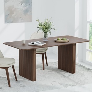 Wooakway 30"H Modern Wooden Dining Table Suitable for Kitchen Conference and Gaming Use with Double Pedestal Base Walnut/Black/Natural Wood - 1 of 4