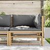 Patio Corner Sofa with Dark Gray Cushions Bamboo vidaXL - 3 of 4