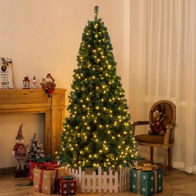 Angel Sar 6ft Pre-Lit Christmas Tree with 150 Warm LEDs, 1050 Branches, DIY Fluffing, 8 Lighting Modes, PVC Artificial Tree with Metal Base, Green