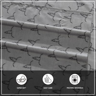 Gray Microfiber Queen Sheet Set with Steer Skull Print