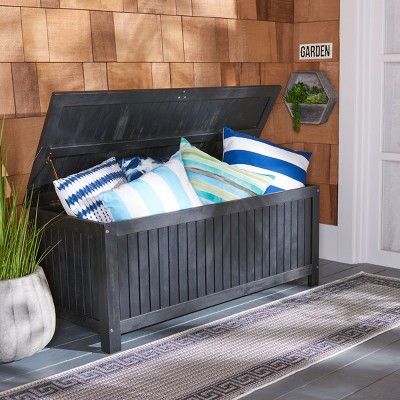 Abri Black Solid Wood Outdoor Deck Box with Wheels