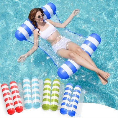 Joyfy 4 Packs Inflatable Pool Floats Hammock, Stripes PVC Water Hammock Float Lounges, 4-in-1 Multi-Purpose Pool Floaties for Adults