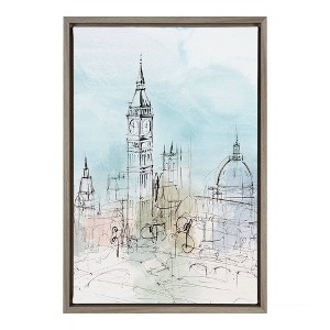 16" x 23" New York City I Framed Canvas Wall Art - Amanti Art: Modern Vertical Cityscape Drawing - 1 of 4