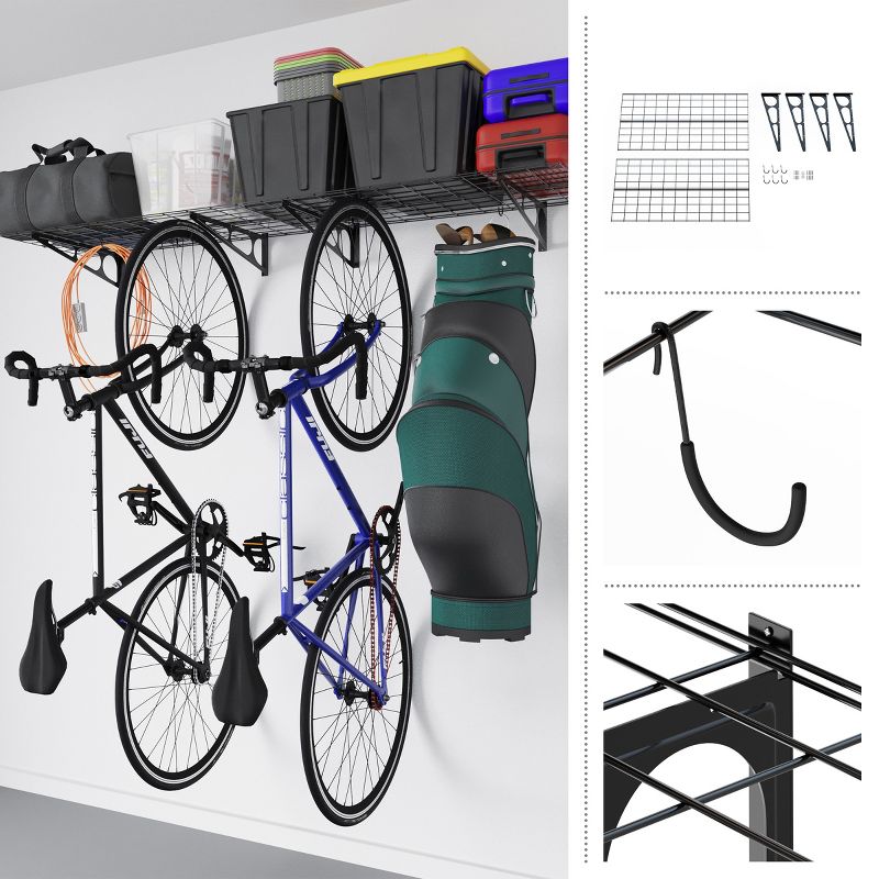 Heavy Duty Bike Rack with 6 Hooks - Capacity to Store 4 Bikes by Rad Sportz, 4 of 7