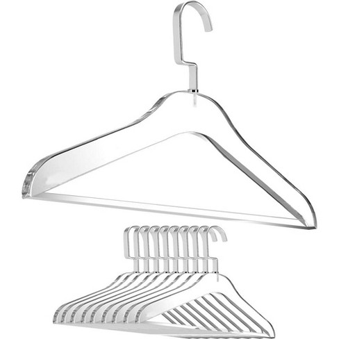 Quality Clear Lucite Acrylic Heavy Duty Coat Suit Hangers – 2 Pack, Curved Stylish Clothes Hanger with Wide Matte Silver Hooks - Coat Hanger for