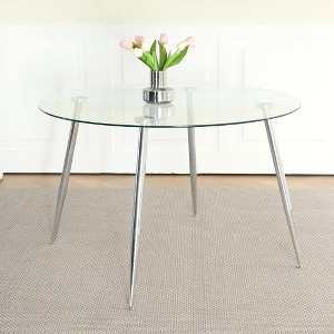 XIYUYE Round Dining Table Modern Tempered Glass Dining Table with Metal Spray Table Legs - 1 of 4