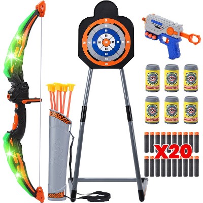 Skirfy Bow and Arrow Set for Kids- LED Light up Archery Toy Set with 1 Foam Dart Blaster, 6 Suction Cup Arrows, Archery Set with Standing Target