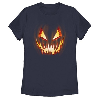 Women's Lost Gods Evil Pumpkin Face T-shirt - Navy Blue - Large : Target