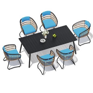 Crestlive Products Outdoor Dining Set Patio Dining Table with Rattan Dining Chairs Wooden-Like Top and Aluminum Frame Umbrella Hole - 1 of 4