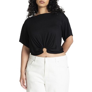 ELOQUII Women's Plus Size Hardware Shirred Tee - 1 of 4