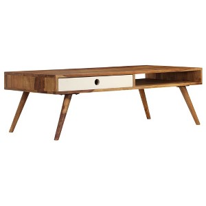 vidaXL Coffee Table Brown and White Solid Sheesham Wood 43.3x19.7x13.8 in - 1 of 1