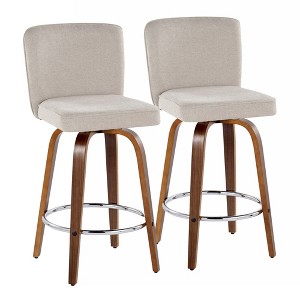 26" Contemporary 360¡ã Swivel Counter Stools with Bent Wood Legs, Padded Seat, and Round Footrest (Set of 2) for Kitchen - 1 of 4