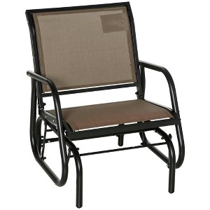 Resenkos Swing Glider Chair,  Outdoor Chair,Porch Glider, Metal Frame Swing Glider Chair with Breathable Mesh Fabric, Curved Armrests, Brown - 1 of 4