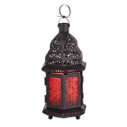 10.25" Iron/Glass Moroccan Style Outdoor Lantern Red - Zingz & Thingz