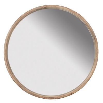 VYNXARIA 28" x 28" Round Wood Mirror, Wall Mounted Mirror Home Decor for Bathroom Living Room