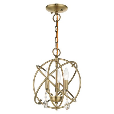 Antique Brass Mini 3-Light Chandelier with Crystal Accents