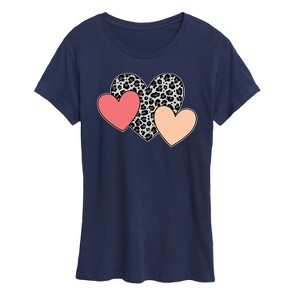 Women's - Instant Message - Snow Leopard Colored Hearts Short Sleeve Graphic T-Shirt - 1 of 4