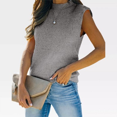 Women's Cap Sleeve Knit Pullover Sweater Crew Neck Tank Tops