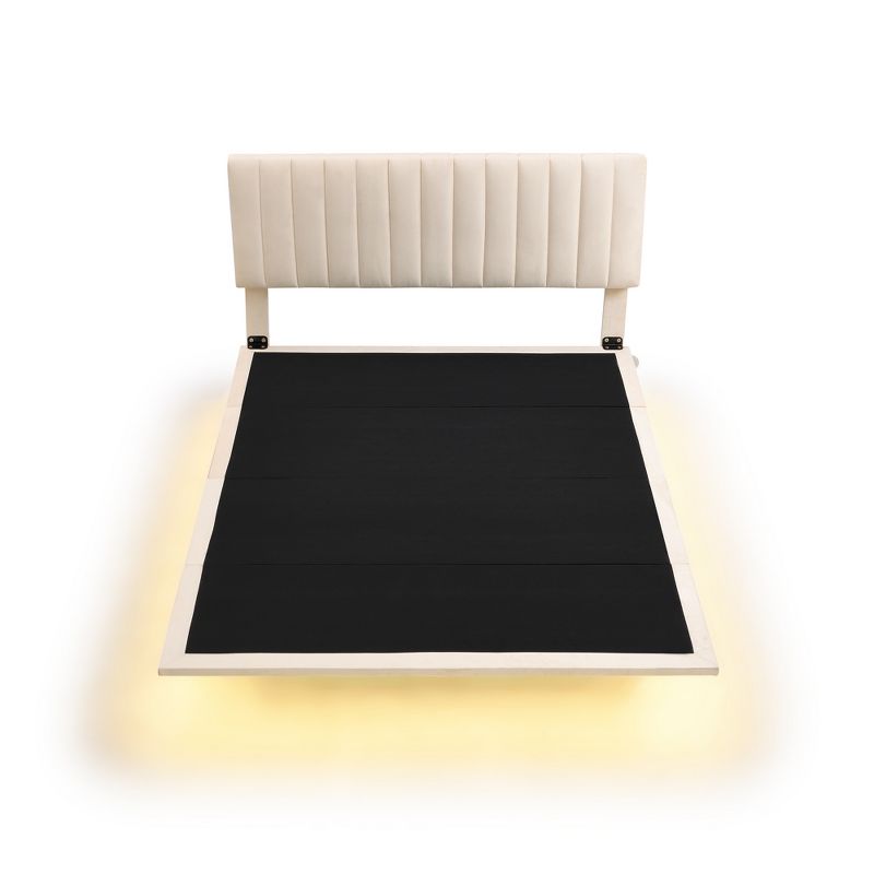 Queen Size Upholstered Floating Velvet Platform Bed with Sensor Light and Headboard-ModernLuxe, 5 of 13