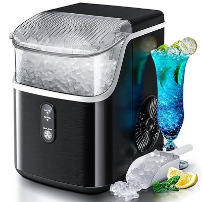 R.W.FLAME Nugget Ice Makers Countertop, Portable Pebble Ice Maker Countertop, Self-Cleaning, One-Button Operation for Home Kitchen Party