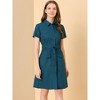 INSPIRE CHIC Women's Point Collar Front Elastic Waist Drawstring Mini Shirt Dress with Pocket - 2 of 4