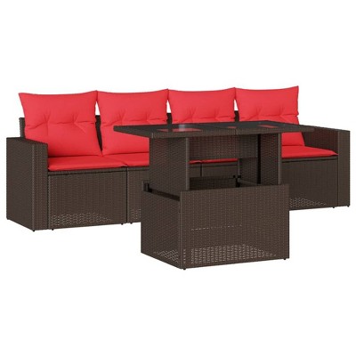 vidaXL Patio Sofa Set with Cushions and Table Outdoor 5 Piece Poly Rattan - Brown without storage