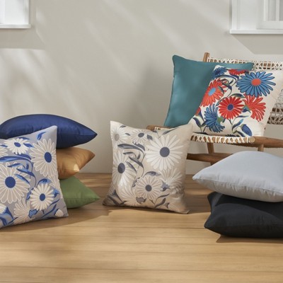 Beige and Gray Floral 20" x 20" Indoor Outdoor Throw Pillow